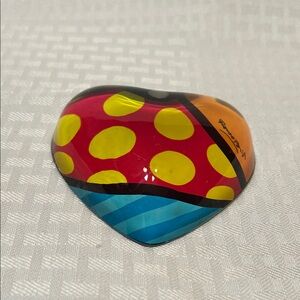 Romero Britto Glass Heart Paperweight-Fun Design